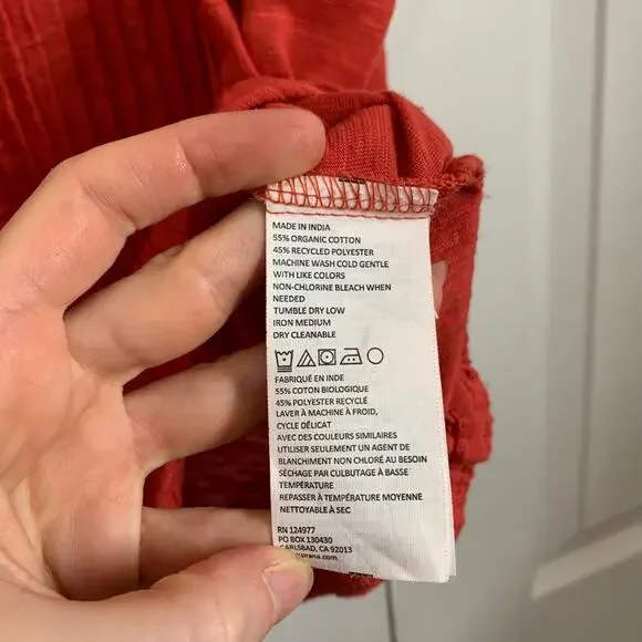 prAna red ribbed front tie neck Ocupas Popover Top Large - Picture 9 of 9